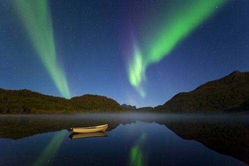 Northern Lights at sea. Photo by Oystein Lunde Ingvaldsen, Nordnorsk Reiseliv