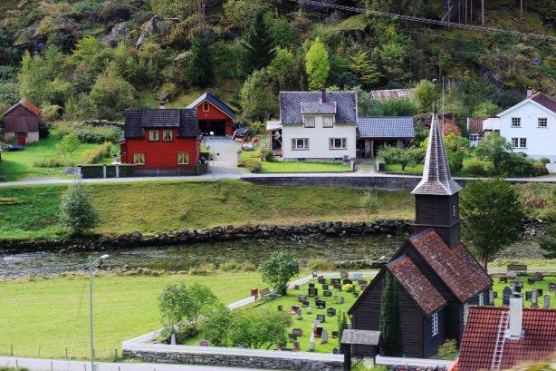 View from Flam Railway, the tiny Flam church. Photo by Rita de Lange, Fjord Travel Norway