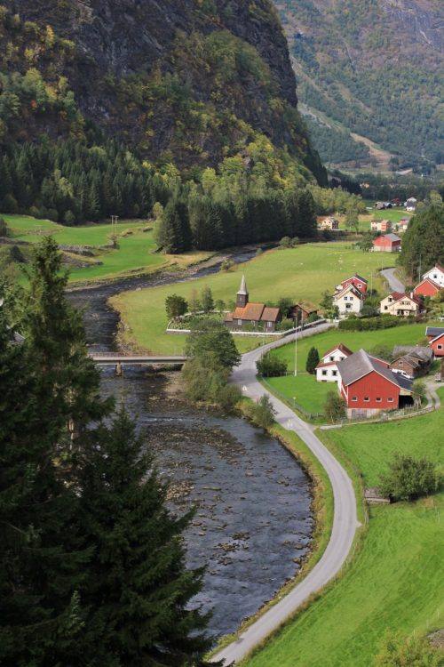 Flam railway view - tiny village in the Flam valley. Photo by Rita de Lange, Fjord Travel Norway