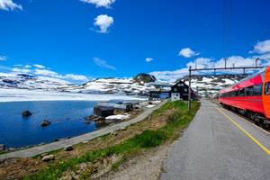 Bergen Railway on Hardangervidda Mountain Plateau by Tore Bjorback, NSB